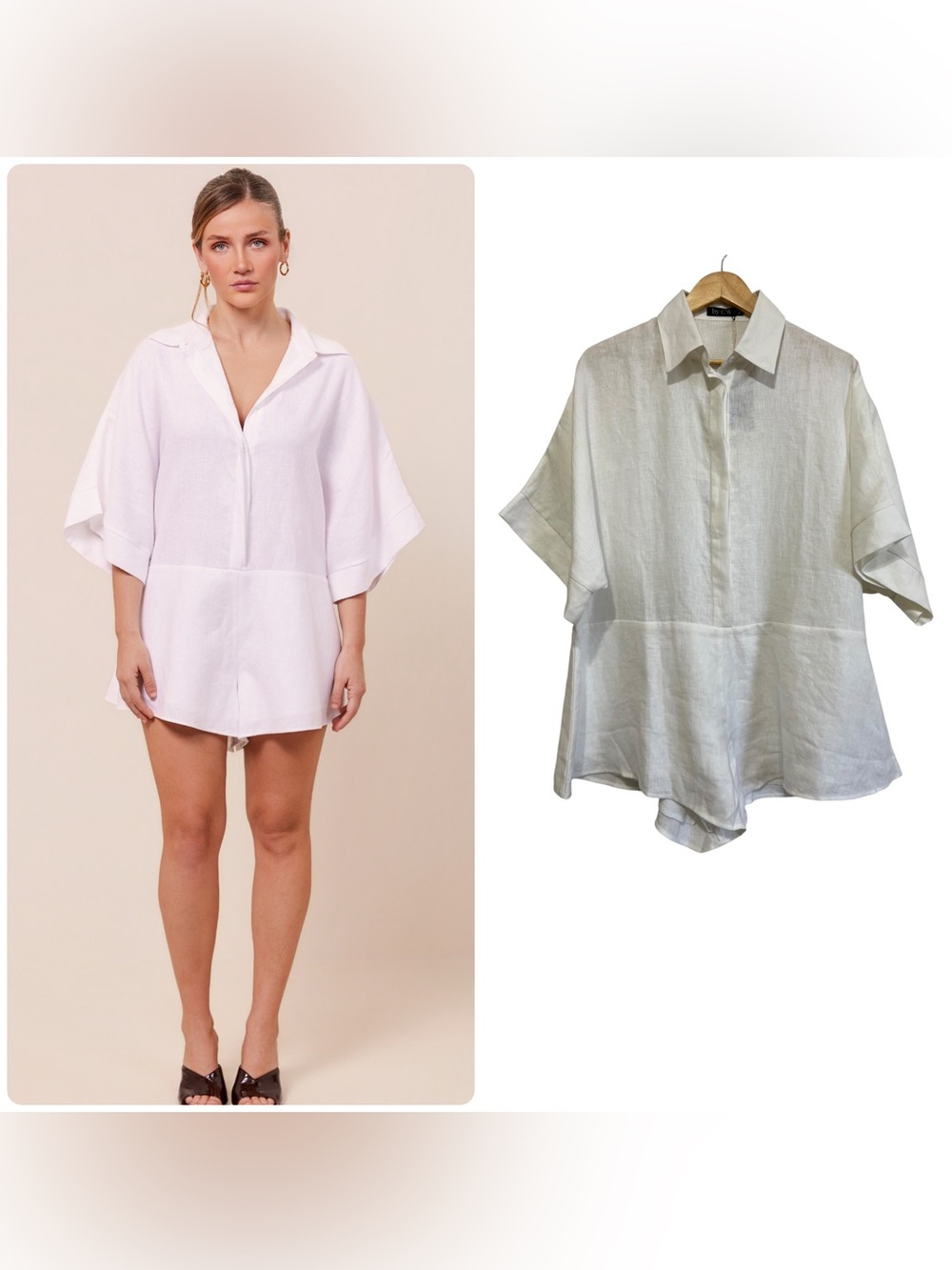By CW Coco Willow Rae Playsuit White Linen Oversized Romper Size XS
